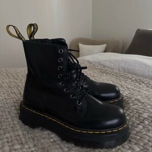 Dr. Martens Black Combat Boots with Yellow Stitching